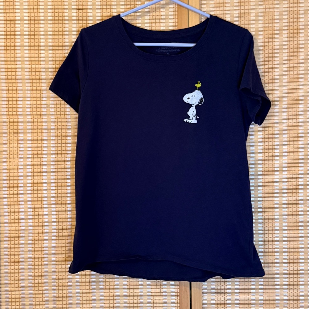 Peanuts Snoopy Woodstock Navy Blue Graphic T-Shirt XL Short Sleeve Cotton Blend